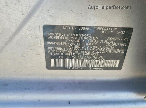 JF2GUADC4R8250662 2024 SUBARU CROSSTREK Silver Vista del compartimento del motor