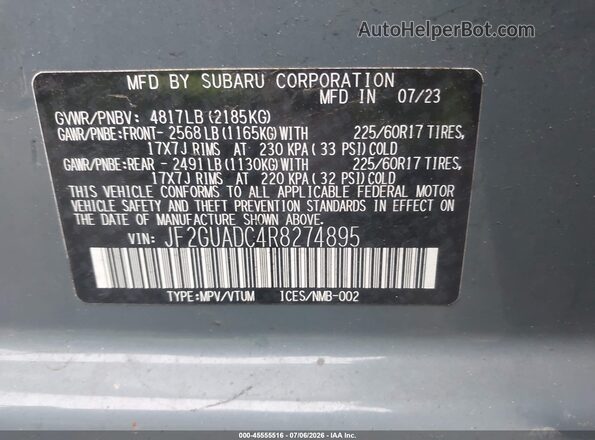 JF2GUADC4R8274895 2024 SUBARU CROSSTREK Light Blue Engine compartment view
