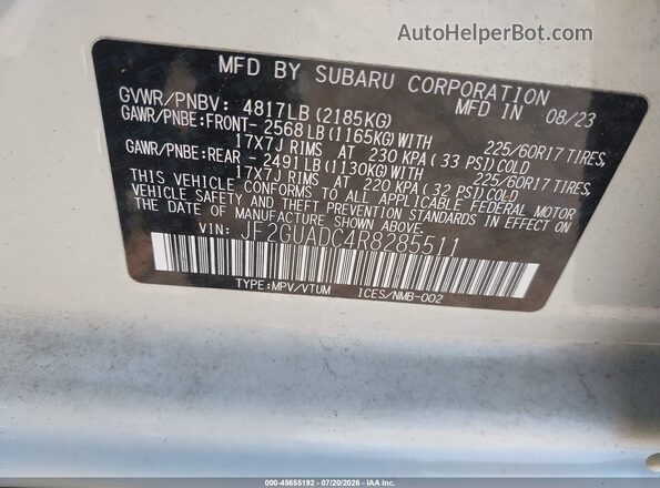 JF2GUADC4R8285511 2024 SUBARU CROSSTREK White Vista del compartimento del motor
