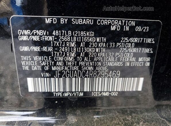 JF2GUADC4R8295469 2024 SUBARU CROSSTREK Black Widok wnętrza 360 stopni