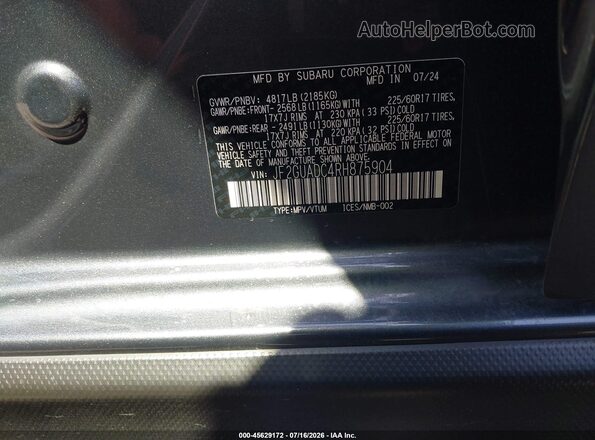JF2GUADC4RH875904 2024 SUBARU CROSSTREK Gray Вид підкапотного простору