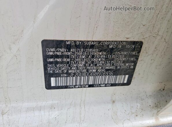 JF2GUADC4RH916936 2024 SUBARU CROSSTREK White Շարժիչի բաժամունքի տեսք