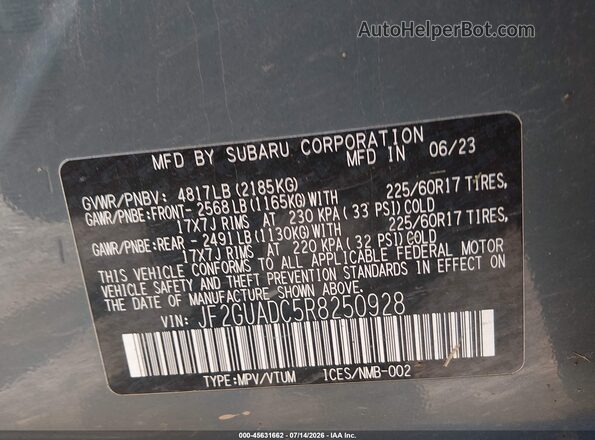 JF2GUADC5R8250928 2024 SUBARU CROSSTREK Blue Вид підкапотного простору