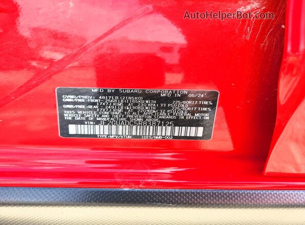 JF2GUADC5R8387125 2024 SUBARU CROSSTREK Red Engine compartment view