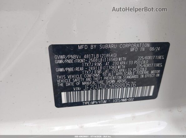 JF2GUADC5R8880576 2024 SUBARU CROSSTREK White Vista del compartimento del motor