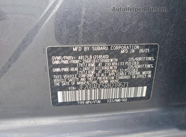 JF2GUADC5RH239573 2024 SUBARU CROSSTREK Gray VIN կոդի պիտակի տեսք