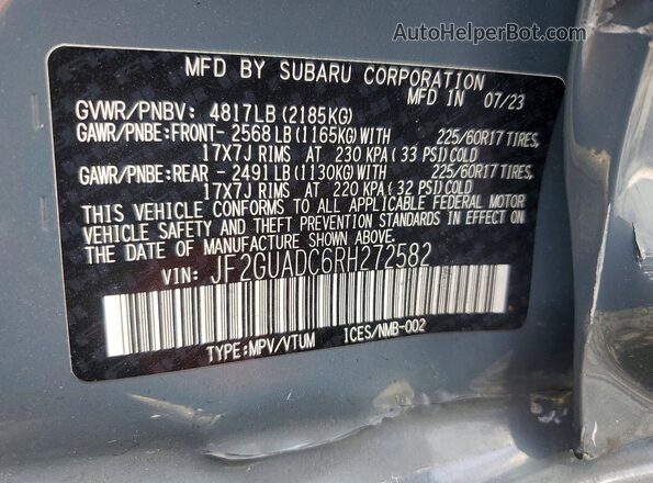 JF2GUADC6RH272582 2024 SUBARU CROSSTREK Gray VIN կոդի պիտակի տեսք