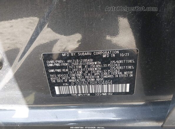 JF2GUADC8R8304464 2024 SUBARU CROSSTREK Серый Вид подкапотного пространства