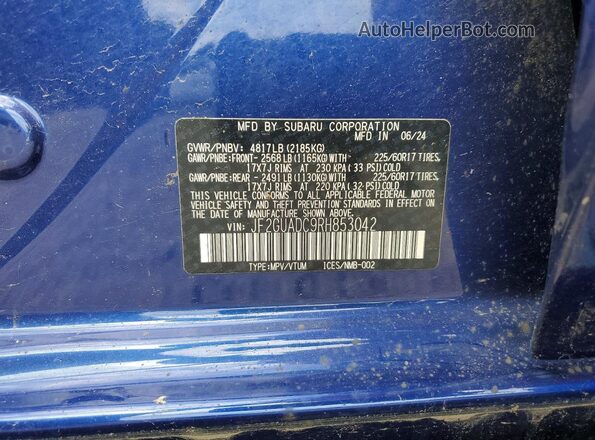 JF2GUADC9RH853042 2024 SUBARU CROSSTREK Blue 360 interior view