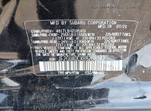JF2GUADCXR8268342 2024 SUBARU CROSSTREK Black ძრავის განყოფილების ხედი