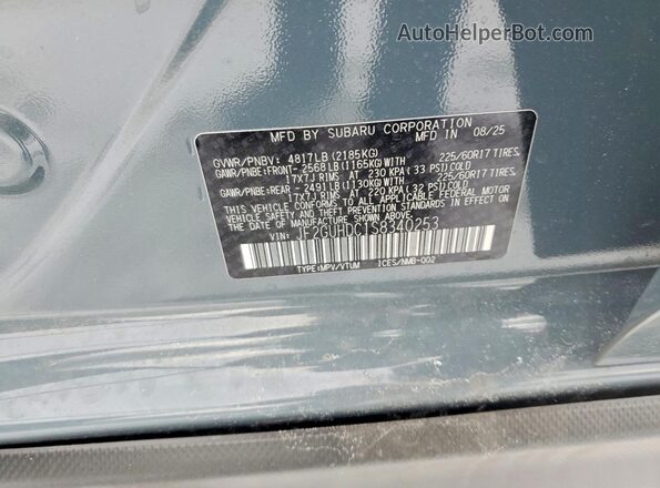 JF2GUHDC1S8340253 2025 SUBARU CROSSTREK Gray Вид наклейки з VIN-кодом