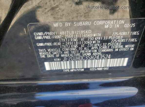 JF2GUHDC3SH243524 2025 SUBARU CROSSTREK Black VIN sticker view