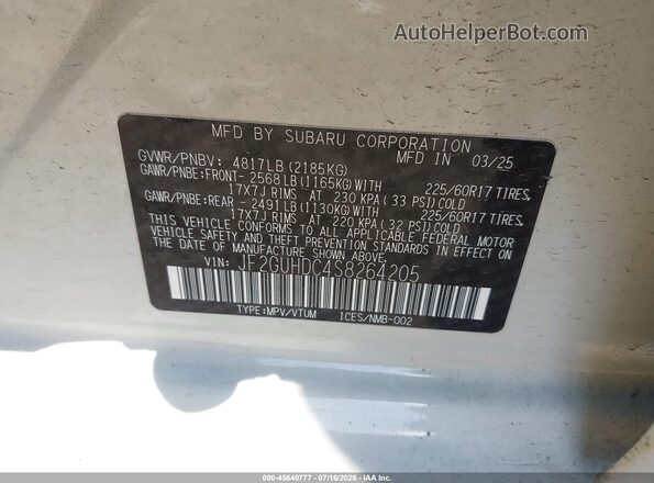 JF2GUHDC4S8264205 2025 SUBARU CROSSTREK White Widok komory silnika