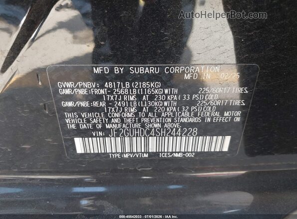 JF2GUHDC4SH244228 2025 SUBARU CROSSTREK Black Widok komory silnika