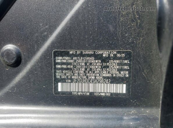 JF2GUHDC4SH298242 2025 SUBARU CROSSTREK Gray ძრავის განყოფილების ხედი
