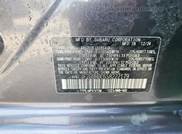 JF2GUHDC6S8222179 2025 SUBARU CROSSTREK Charcoal 360 interior view