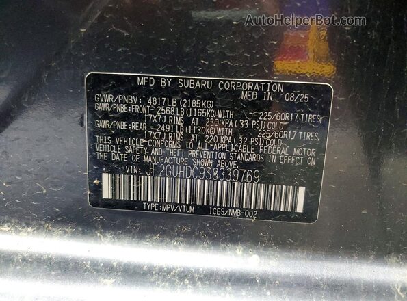 JF2GUHDC9S8339769 2025 SUBARU CROSSTREK Charcoal Engine compartment view