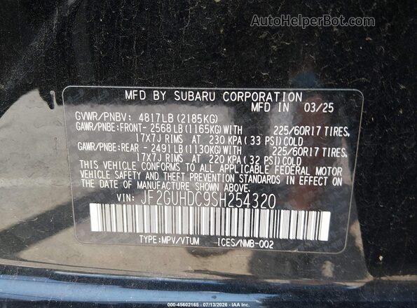 JF2GUHDC9SH254320 2025 SUBARU CROSSTREK Black Widok komory silnika
