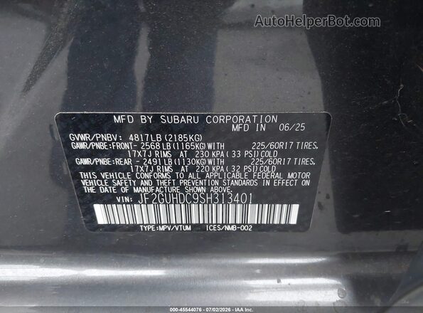JF2GUHDC9SH313401 2025 SUBARU CROSSTREK Gray Vista del compartimento del motor