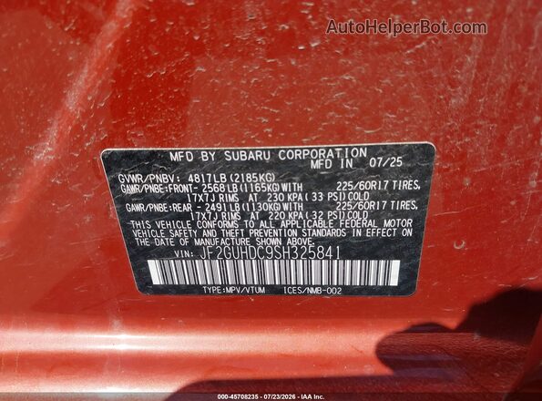 JF2GUHDC9SH325841 2025 SUBARU CROSSTREK Orange Engine compartment view
