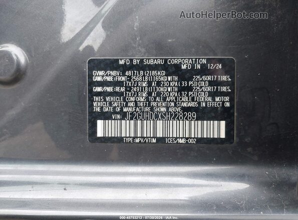 JF2GUHDCXSH228289 2025 SUBARU CROSSTREK Серый Вид подкапотного пространства