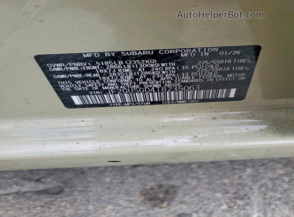 JF2GUSGD4T8235063 2026 SUBARU CROSSTREK Green Панорамний вид салону 360°