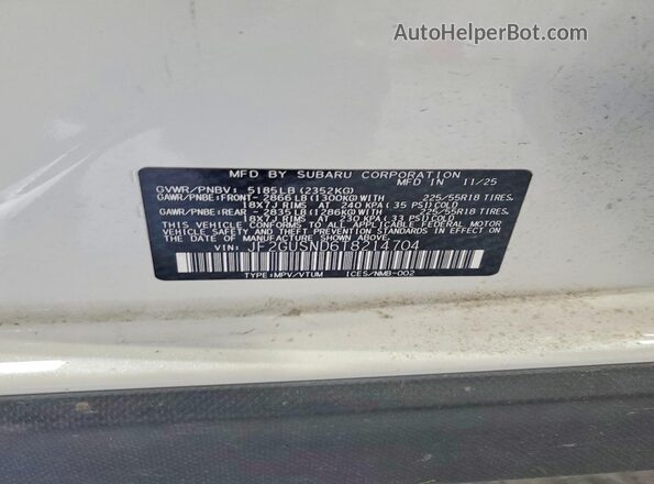 JF2GUSND6T8214704 2026 SUBARU CROSSTREK White Vista de la etiqueta del VIN