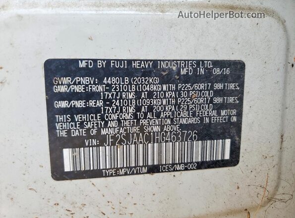 JF2SJAAC1HG463726 2017 SUBARU FORESTER White Vista del compartimento del motor
