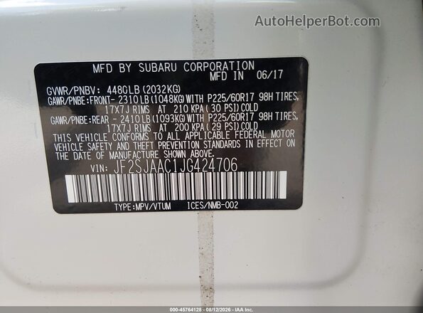 JF2SJAAC1JG424706 2018 SUBARU FORESTER White Вид підкапотного простору