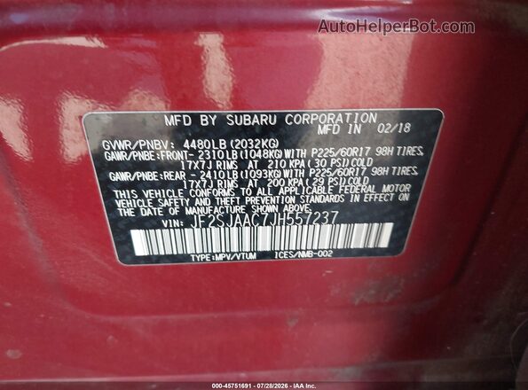 JF2SJAAC7JH557237 2018 SUBARU FORESTER Red Вид підкапотного простору