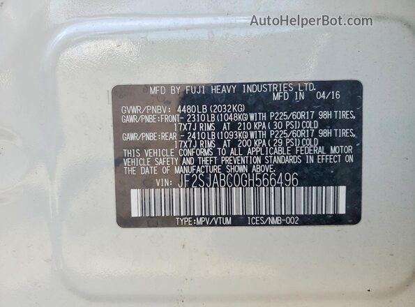 JF2SJABC0GH566496 2016 SUBARU FORESTER White Вид підкапотного простору