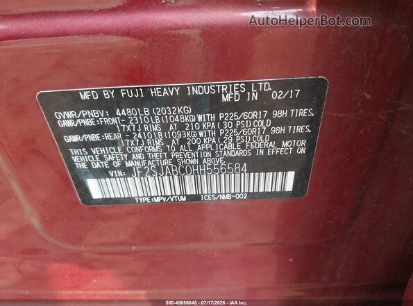 JF2SJABC0HH556584 2017 SUBARU FORESTER Red Вид підкапотного простору