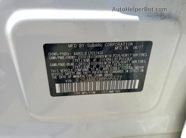 JF2SJABC0HH595577 2017 SUBARU FORESTER White Vista de la etiqueta del VIN