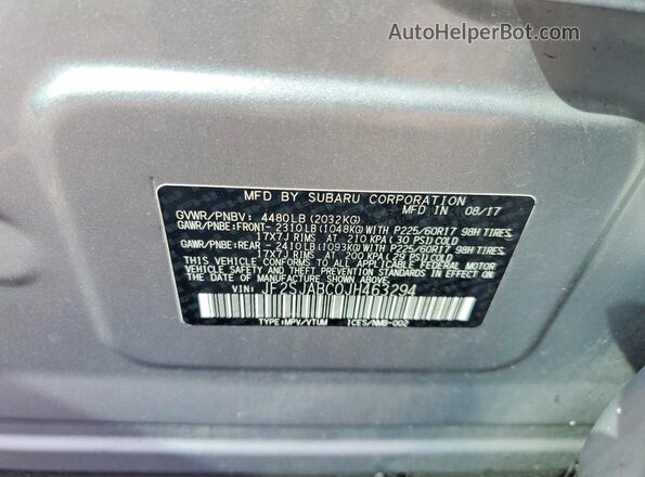 JF2SJABC0JH463294 2018 SUBARU FORESTER Серебряный Вид наклейки с VIN-кодом
