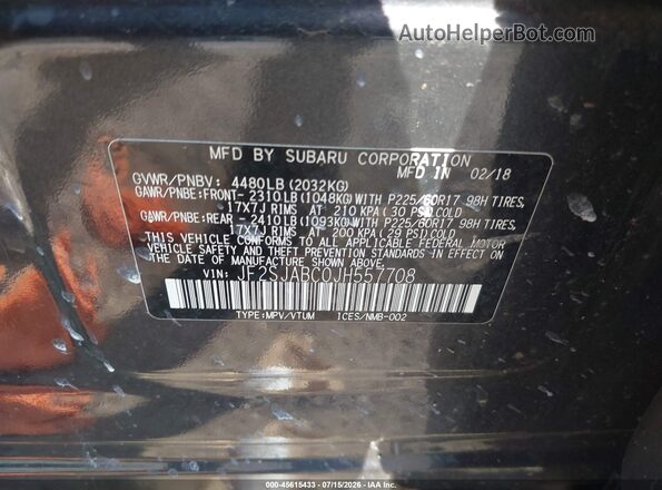 JF2SJABC0JH557708 2018 SUBARU FORESTER Black Շարժիչի բաժամունքի տեսք