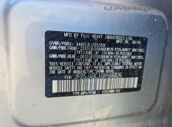 JF2SJABC1GH566426 2016 SUBARU FORESTER Silver Панорамний вид салону 360°
