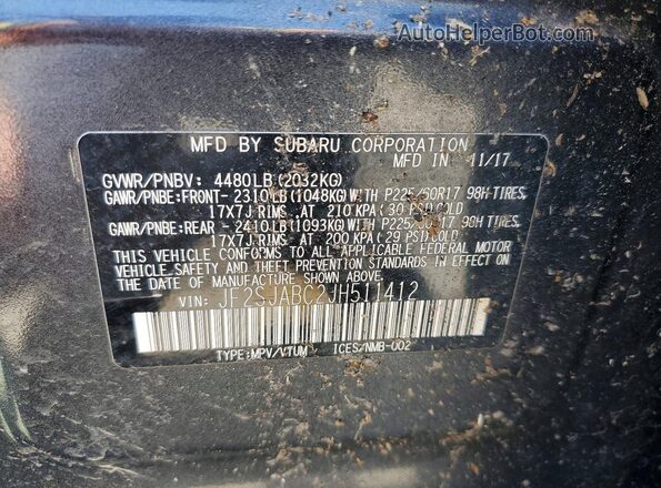 JF2SJABC2JH511412 2018 SUBARU FORESTER Gray Vista de la etiqueta del VIN