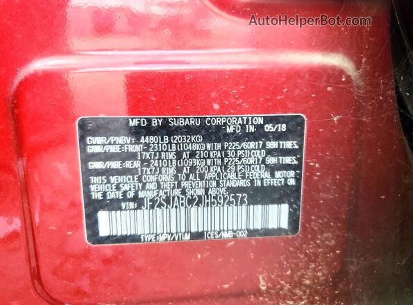 JF2SJABC2JH592573 2018 SUBARU FORESTER Red VIN კოდის სტიკერის ხედი