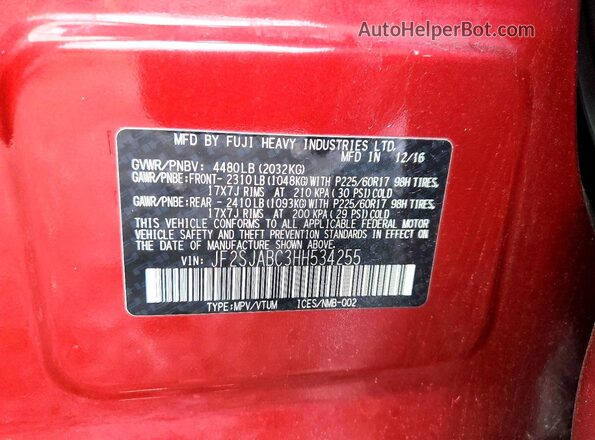 JF2SJABC3HH534255 2017 SUBARU FORESTER Red Vista interior de 360 grados