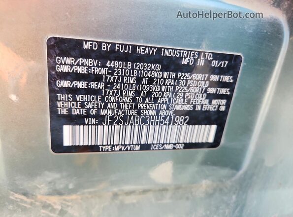 JF2SJABC3HH541982 2017 SUBARU FORESTER Green Вид підкапотного простору