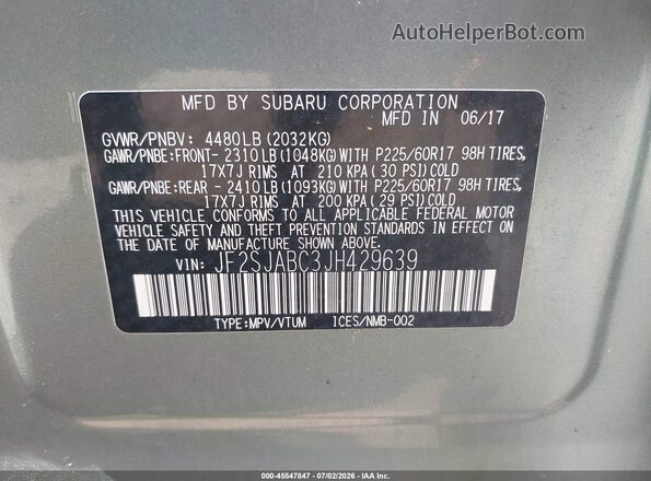 JF2SJABC3JH429639 2018 SUBARU FORESTER Gray Vista del compartimento del motor