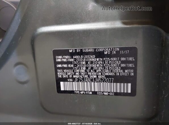 JF2SJABC3JH522077 2018 SUBARU FORESTER Green Widok komory silnika
