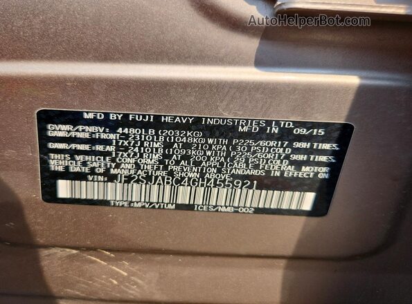 JF2SJABC4GH455921 2016 SUBARU FORESTER Brown Вид наклейки з VIN-кодом