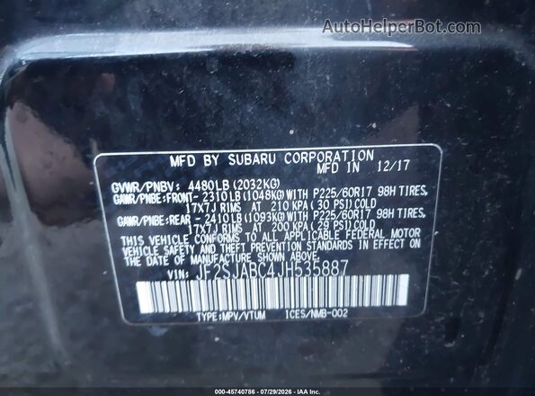 JF2SJABC4JH535887 2018 SUBARU FORESTER Black Engine compartment view