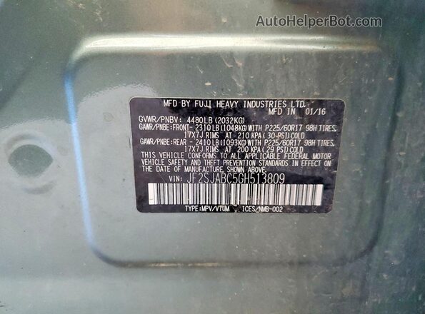 JF2SJABC5GH513809 2016 SUBARU FORESTER Green VIN կոդի պիտակի տեսք