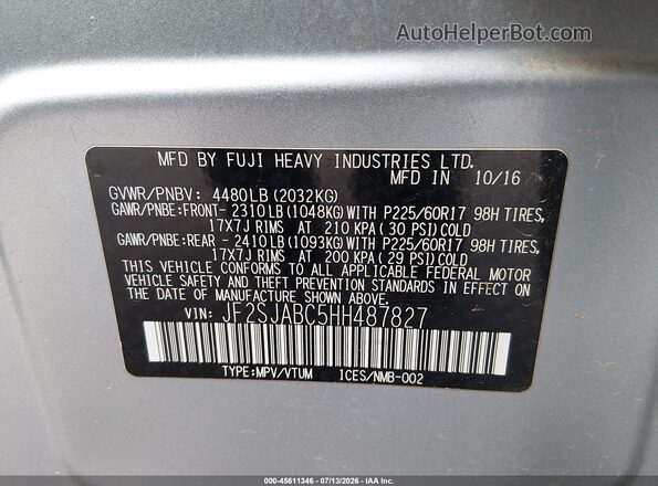 JF2SJABC5HH487827 2017 SUBARU FORESTER Серебряный Вид подкапотного пространства