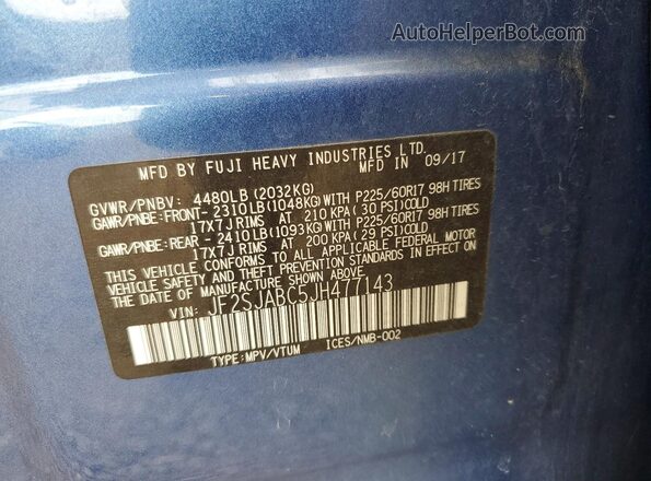 JF2SJABC5JH477143 2018 SUBARU FORESTER Blue VIN sticker view