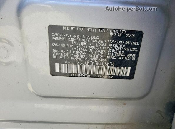 JF2SJABC6GH405604 2016 SUBARU FORESTER Silver ძრავის განყოფილების ხედი