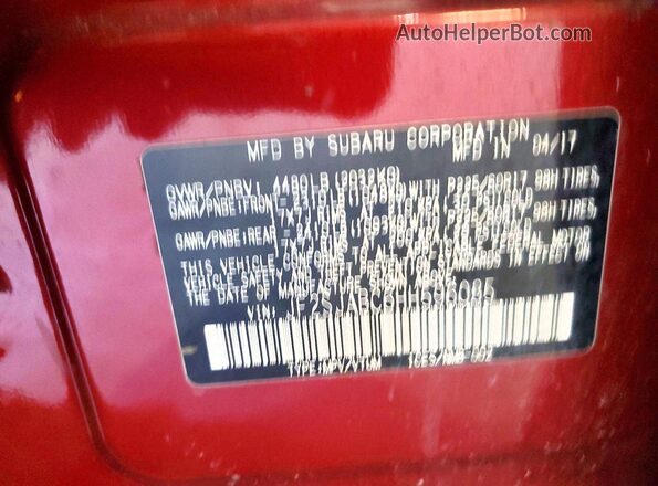 JF2SJABC6HH596085 2017 SUBARU FORESTER Red Vista de la etiqueta del VIN