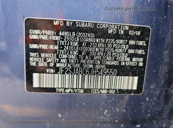 JF2SJABC6JH549550 2018 SUBARU FORESTER Blue Vista del compartimento del motor